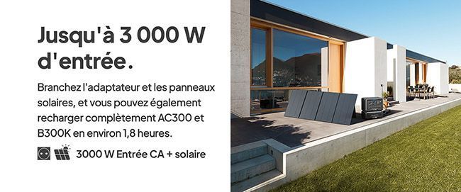 Batterie de secours B300K et AC300 Bluetti mise en situation panneaux solaires