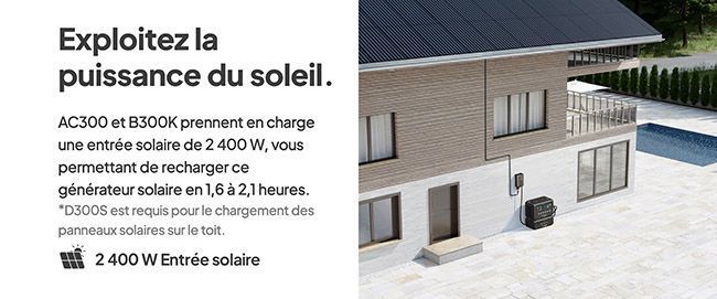 Batterie de secours B300K et AC300 Bluetti mise en situation produit soleil