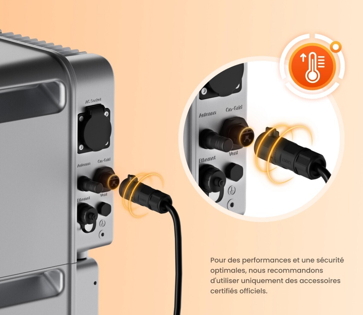 Connectique du SolarVault 3 Pro et accessoires certifiés recommandés