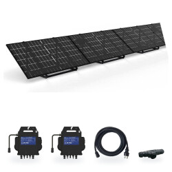 Kit Solaire Trio Plug & Play 1500 W bifacial : 3 panneaux TopCon 500 W, 2 micro-onduleurs APsystems EZ1, connecteur en T et cordon 230 V