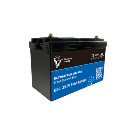 Ultimatron Batterie Lithium 25.6V 54Ah LiFePO4 Smart BMS Avec Bluetooth