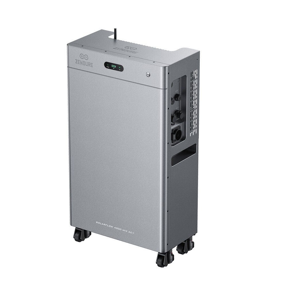 Batterie Zendure SolarFlow 4000 Mix AC+ vue de trois quarts, sur roulettes