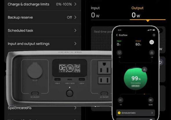 Batterie nomade Ecoflow River 3 UPS contrôle à distance via l'application mobile