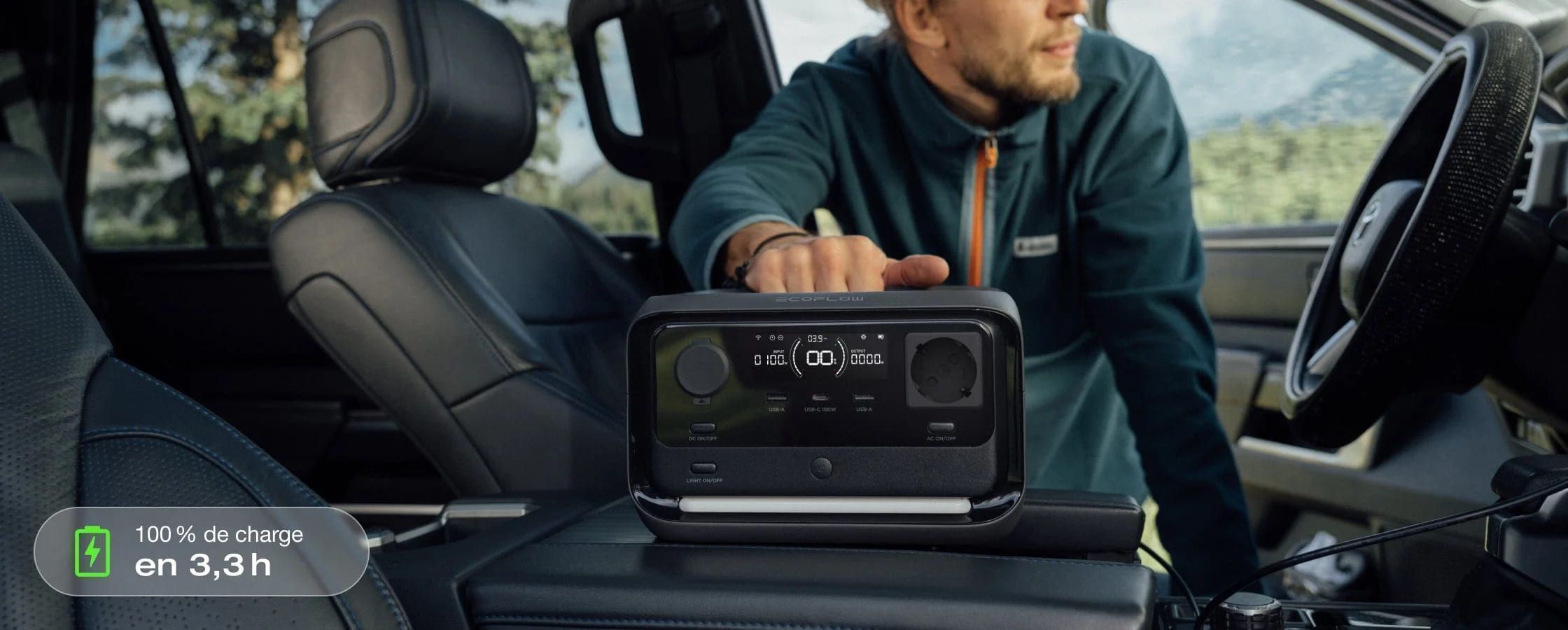 Prise allume-cigare : 3,3h pour une recharge nomade river 3 max Ecoflow